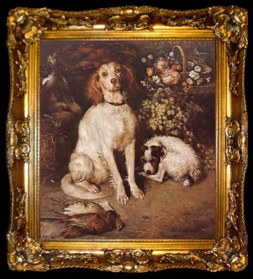 framed  William Strutt Dogs with Flowers and game, ta009-2